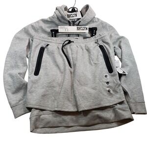 BKLYN ATHLETICS Gray Heathered 2 Piece Set Hoodie Shorts XL Intertech Reflective